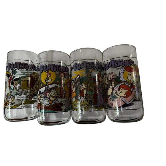 VTG 1991 The Flintstones Hardees Glasses + 3 Original Bags 30 Years Complete Set - Picture 2 of 5